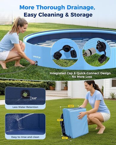 VISTOP 117" Extra Large Dog Pool with Sprinkler, Heavy Duty Foldable Hard Plastic Kiddie Pool, Non-Slip Collapsible Swimming Pool for Dogs, Kids & Pets, Portable Outdoor Backyard Water Play Tub in Kuwait