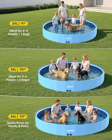 VISTOP 117" Extra Large Dog Pool with Sprinkler, Heavy Duty Foldable Hard Plastic Kiddie Pool, Non-Slip Collapsible Swimming Pool for Dogs, Kids & Pets, Portable Outdoor Backyard Water Play Tub in Kuwait