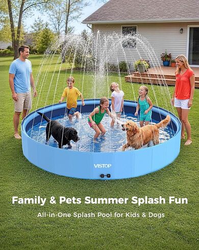 VISTOP 117" Extra Large Dog Pool with Sprinkler, Heavy Duty Foldable Hard Plastic Kiddie Pool, Non-Slip Collapsible Swimming Pool for Dogs, Kids & Pets, Portable Outdoor Backyard Water Play Tub in Kuwait