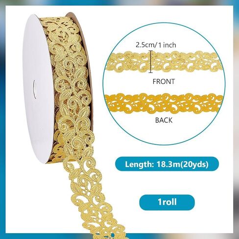 PH PandaHall 20 Yards 1" Gold Lace Trim for Sewing Embroidery Jacquard Trims Floral Lace Trims Ribbon Polyester Applique Sewing Embellishments Gold Trim for Sewing Costumes Gowns Hat Decoration in Kuwait