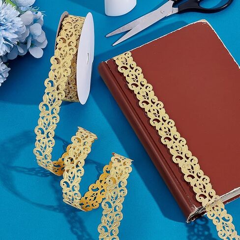 PH PandaHall 20 Yards 1" Gold Lace Trim for Sewing Embroidery Jacquard Trims Floral Lace Trims Ribbon Polyester Applique Sewing Embellishments Gold Trim for Sewing Costumes Gowns Hat Decoration in Kuwait