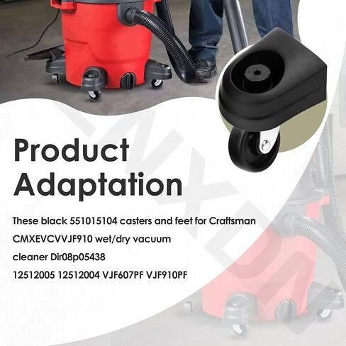 4 Pack 551015104 Black Caster and Foot for Craftsman CMXEVCVVJF910 Wet Dry Vacuum Dir08p05438 12512005 12512004 VJF607PF VJF910PF in Kuwait