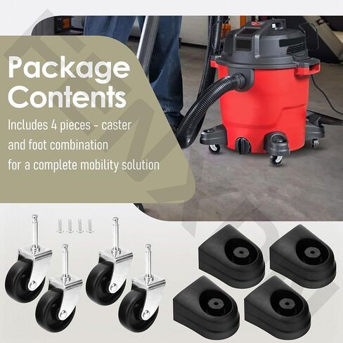 4 Pack 551015104 Black Caster and Foot for Craftsman CMXEVCVVJF910 Wet Dry Vacuum Dir08p05438 12512005 12512004 VJF607PF VJF910PF in Kuwait