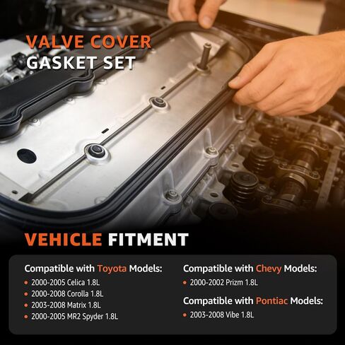 مجموعة حشية غطاء الصمام متوافقة مع Toyota Corolla Matrix Celica 1.8 MR2 Spyder لمحرك Chevy Prizm Pontiac Vibe 1.8L 2000 2001 2002 2003 2004 2005 2006 2007 2008 استبدال # VS50542R in Kuwait