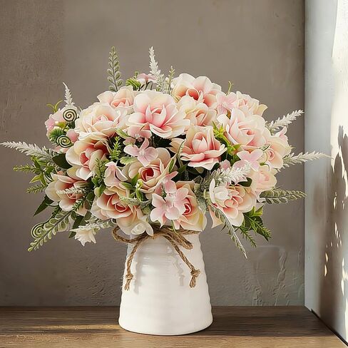 LESING Artificial Flowers with Vase Fake Silk Flowers in Vase Gardenia Flowers Decoration for Home Table Office Party (Champagne) in Saudi Arabia