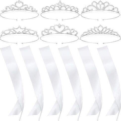 6 Set Sashes for Pageants Prom Queen Crown Blank Sashes Rhinestones Tiara Satin Sash for Wedding Prom Party Decorations DIY in Saudi Arabia