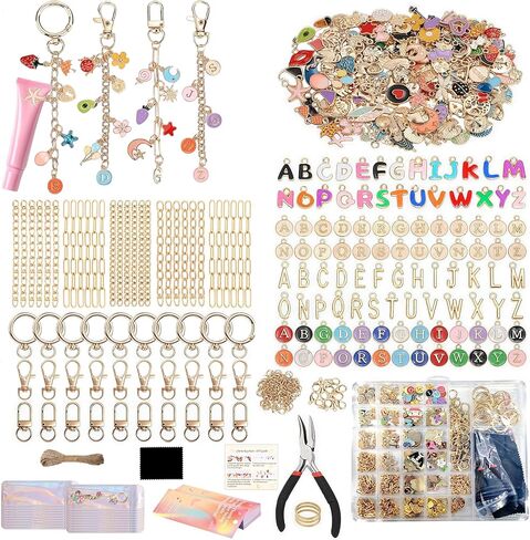 Lemosyu 563Pcs Lip Gloss Keychain Making Kit,DIY Craft Bag Charm Kit with Charms,Key Chains,Key Chain Hooks,Jump Rings,Lobster Claw Clasps,Gift Bags&Tools,Jewelry Making Supplies for Valentines Gifts in Kuwait
