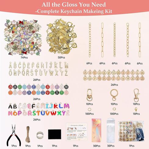 Lemosyu 563Pcs Lip Gloss Keychain Making Kit,DIY Craft Bag Charm Kit with Charms,Key Chains,Key Chain Hooks,Jump Rings,Lobster Claw Clasps,Gift Bags&Tools,Jewelry Making Supplies for Valentines Gifts in Kuwait