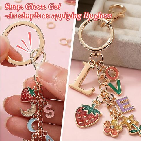 Lemosyu 563Pcs Lip Gloss Keychain Making Kit,DIY Craft Bag Charm Kit with Charms,Key Chains,Key Chain Hooks,Jump Rings,Lobster Claw Clasps,Gift Bags&Tools,Jewelry Making Supplies for Valentines Gifts in Kuwait