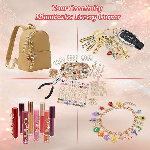 Lemosyu 563Pcs Lip Gloss Keychain Making Kit,DIY Craft Bag Charm Kit with Charms,Key Chains,Key Chain Hooks,Jump Rings,Lobster Claw Clasps,Gift Bags&Tools,Jewelry Making Supplies for Valentines Gifts in Kuwait