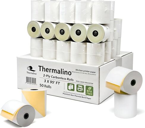 3" x 95' 2-Ply Carbonless Kitchen Printer Paper Rolls, White/Canary Receipt Rolls for POS Cash Registers, Bond Printers, Premium Non-Thermal Bond Paper for SP700, TM-U220, UP389 Printers (120) in Kuwait