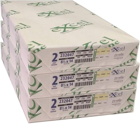 ورق عكسي Excel One™ خالي من الكربون مكون من جزأين (كناري/أبيض)، 8.5 بوصة × 14 بوصة، (232047)، 250 مجموعة لكل رزمة - ثلاثة (3) رزمة (750 مجموعة) in Kuwait