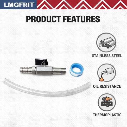 125-508 Oil Drain Valve Kit with Hose, Heavy Duty Lawn Mower Oil Drain Valve for MTD Cub Cadet, 3/8-18 NPTF Thread 1/2 Hose, Stainless Steel Oil Shut Off Valve for Lawn Tractor 1 Pack in Kuwait