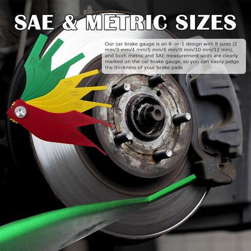 8PCS 2-12mm Car Brake Pad Measuring Tool,Plastics Color-Coded Car Brake Pad Gauge with Metric/SAE Size for Brakes Pads Thickness Measurement,Drum/Disc Brakes Pads Thickness Gauge in Kuwait