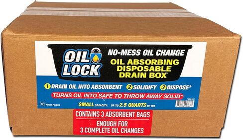 B3C Patented Oil Lock No Mess Oil Change Disposable Drain Box (Medium 3 Pk - 3 Complete Oil Changes up to 5 qt Each). Converts Oil Into Safe to Throw-Away Solid* in Kuwait