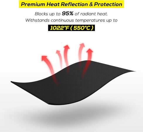 PAWBOSE Heat Shield ألومنيوم للسيارات 12 بوصة × 12 بوصة - يعكس حرارة مشعة بنسبة 95٪ للموقد والعادم والدراجات النارية والمدفأة والخزائن وحماية الثلاجة (أسود) in Kuwait