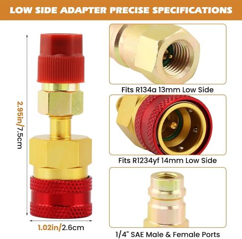 2Pcs R1234yf to R134a Adapter Kit, High/Low Side Quick Couplers, Durable Aluminum Alloy Fitting Connectors for Car AC Refrigerant Evacuation & Recharging in Kuwait