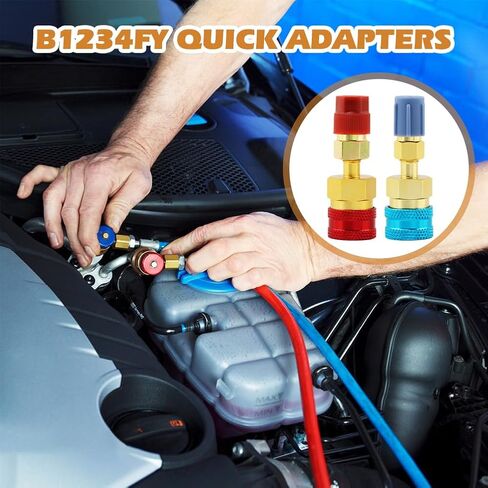 2Pcs R1234yf to R134a Adapter Kit, High/Low Side Quick Couplers, Durable Aluminum Alloy Fitting Connectors for Car AC Refrigerant Evacuation & Recharging in Kuwait