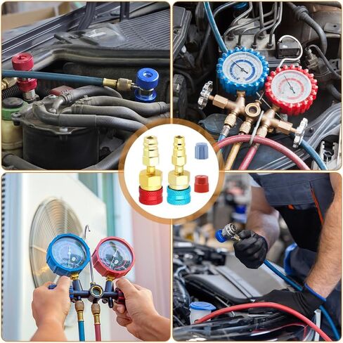 2Pcs R1234yf to R134a Adapter Kit, High/Low Side Quick Couplers, Durable Aluminum Alloy Fitting Connectors for Car AC Refrigerant Evacuation & Recharging in Kuwait