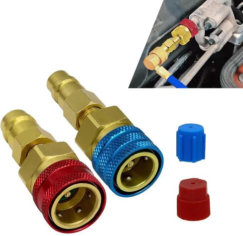 2 PCS Car R1234yf Adapters, R1234yf to R134a AC Quick Coupler Kit, High & Low Pressure Conversion Connector for Refilling, Universal for Most AC System Hose Fitting (Gold) in Kuwait