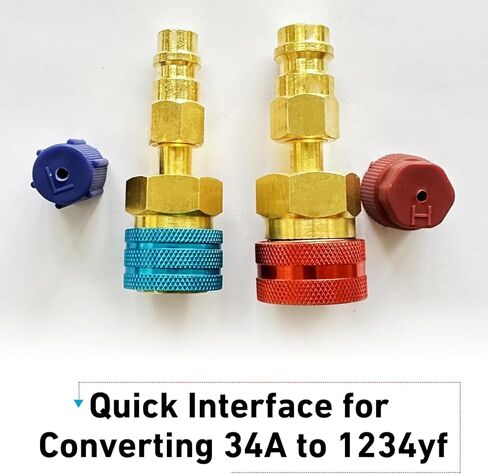 2 PCS Car R1234yf Adapters, R1234yf to R134a AC Quick Coupler Kit, High & Low Pressure Conversion Connector for Refilling, Universal for Most AC System Hose Fitting (Gold) in Kuwait
