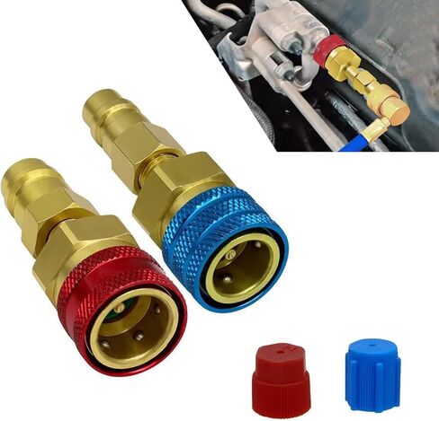 2 PCS R1234YF Quick Couplers Kit, R1234YF to R134A Refrigerant Conversion Adapter, High Low Side Hose Fitting Connector for Car Air Conditioning System AC Charging (Gold) in Kuwait