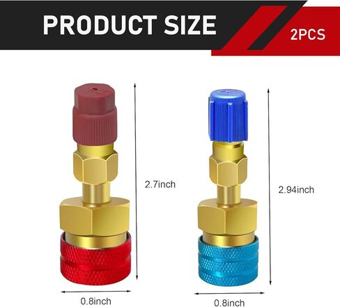 2 PCS R1234YF Quick Couplers Kit, R1234YF to R134A Refrigerant Conversion Adapter, High Low Side Hose Fitting Connector for Car Air Conditioning System AC Charging (Gold) in Kuwait