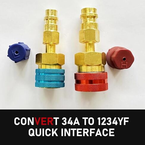 2 PCS R1234YF Quick Couplers Kit, R1234YF to R134A Refrigerant Conversion Adapter, High Low Side Hose Fitting Connector for Car Air Conditioning System AC Charging (Gold) in Kuwait
