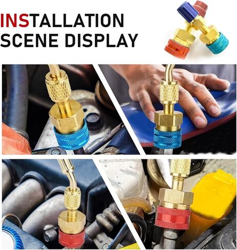2 PCS R1234YF Quick Couplers Kit, R1234YF to R134A Refrigerant Conversion Adapter, High Low Side Hose Fitting Connector for Car Air Conditioning System AC Charging (Gold) in Kuwait