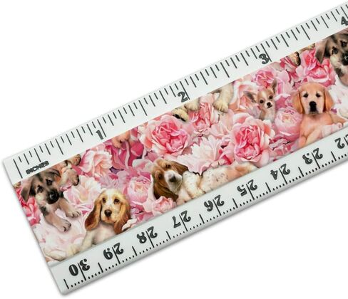 Puppies Dogs Pink Flowers Pattern 12 Inch Standard and Metric Plastic Ruler in Kuwait