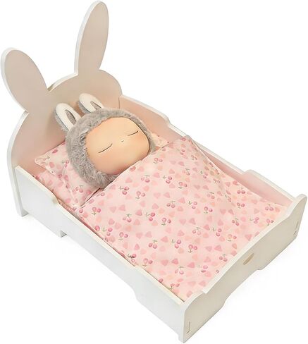 Miniature Bed Set for Labubu Doll, with Mattress Pillow Blanket Heart Cherry Patterns, Dollhouse Accessories Furniture Fits All Dolls Under 26CM/10Inch in Kuwait