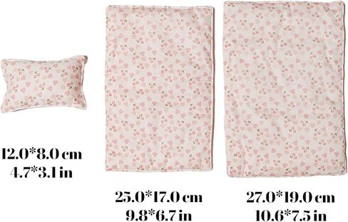 Miniature Bed Set for Labubu Doll, with Mattress Pillow Blanket Heart Cherry Patterns, Dollhouse Accessories Furniture Fits All Dolls Under 26CM/10Inch in Kuwait