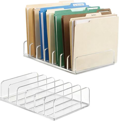 2 Pcs Acrylic File Organizer,7 Slots Desktop File Sorter Organizer,Paper Organizer for Desk,Workspace Organizers for Office,Home,School in Kuwait
