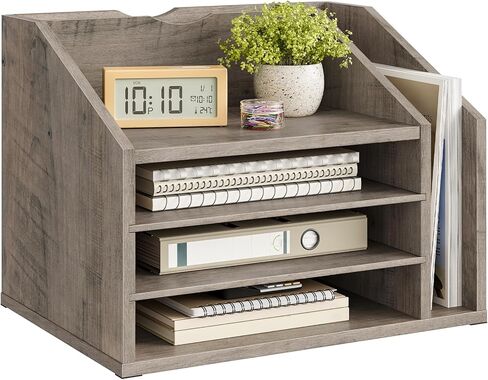 CHOEZON Wooden Desk Organizer with Adjustable Partitions, Multi-Layer Desktop File Holder for Home Office, Paper & Stationery Storage Organizer, Greige MWJ04FH in Kuwait