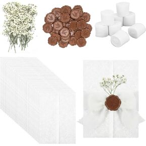 50 Sets Wedding Invitation Kit, Include Pre Vellum Jackets for 5x7 Invitations,Wax Seal Stickers,Dried Flowers and Chiffon Silk Ribbons, Wedding Invitation Accessories for Craft DIY,Gold in Kuwait