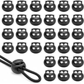 30 PCS Black Plastic Spring Cord Lock Toggle, Double Hole Drawstring Cord Lock Stopper Fastener Slider for Paracord, Shoelace Lock, Elastic Rope, Lanyard, Hoodies and Bags in Saudi Arabia