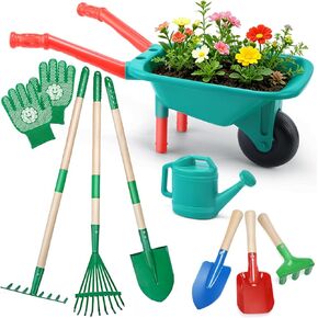 مجموعة أدوات البستنة للأطفال من كيوت ستون - 9 قطع ألعاب خارجية للأطفال الصغار مع عربة يدوية ومجرفة وأشعل النار وعلبة سقاية - مجموعة أدوات البستنة المتينة للأطفال للفناء الخلفي وصندوق الرمل واللعب الداخلي والخارجي للأعمار من 3 إلى 5 سنوات in Kuwait