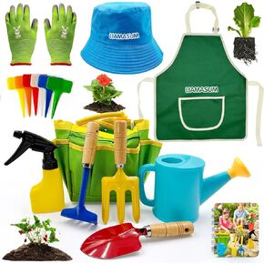 Kids Gardening Tools Set Includes Toddler Gardening Gloves, Sturdy Tote Bag, Watering Can, Shovel, Rake, Trowel, Children Apron, Garden Notebook - Easter Gifts for Toddler in Kuwait