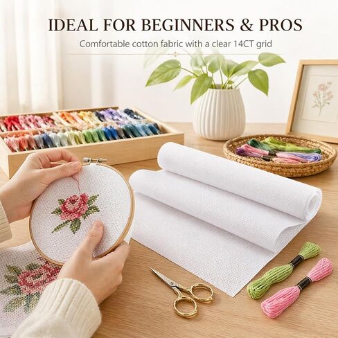 Needlepoint Blank Canvas 18 Mesh Beige Needlepoint Canvas Embroidery Blank White Cloth Cotton Fabric Durable&Beginner Friendly Cross Stitch Canvas20'‘x17'' in Kuwait