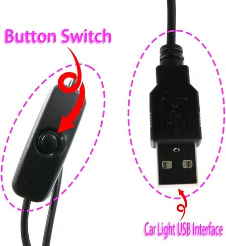 ضوء LED للسيارة | ضوء ليلي للسيارة USB للتحكم باللمس، كابل USB لملحقات السيارة باللون الوردي الفاتح، ملصق مع خطاف وامض لأكواب الشفط (1 * أضواء صغيرة للتحكم باللمس 1 * لافتات سيارات) in Kuwait