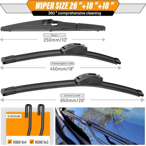 AUTOBOO 26"+18" Windshield Wipers Blades Replacement for Toyota Highlander 2020 2021 2022 2023 2024-2025 with 10 Inch Rear Wiper Blade -Original Factory Quality (Pack of 3) in Kuwait