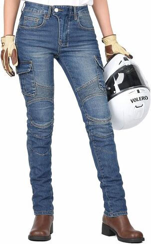 VOLERO®Women's Motorcycle Riding Jeans with Armor – Stretch Denim Moto Pants, Protective Riding Pants for Street & Commuting in Kuwait