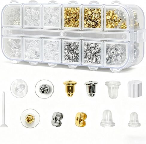 620 Pcs 12 Styles Earring Backs, iBayam Earring Backings for Studs Multiple Styles Earring Back Clips Earring Backs Metal Rubber Plastic Secure Earring Backs for Safety in Kuwait