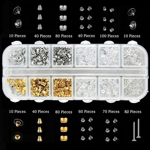 620 Pcs 12 Styles Earring Backs, iBayam Earring Backings for Studs Multiple Styles Earring Back Clips Earring Backs Metal Rubber Plastic Secure Earring Backs for Safety in Kuwait