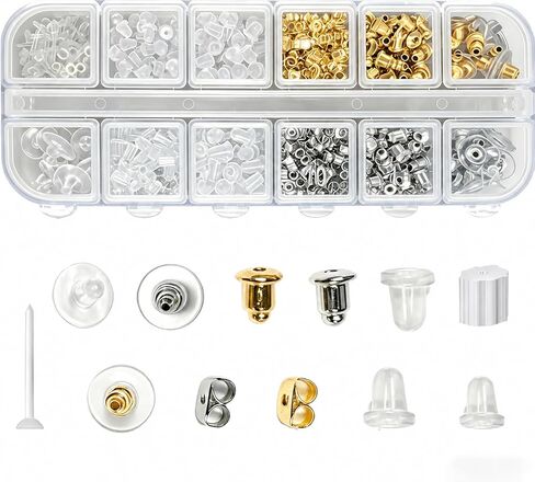 620 Pcs 12 Styles Earring Backs, iBayam Earring Backings for Studs Multiple Styles Earring Back Clips Earring Backs Metal Rubber Plastic Secure Earring Backs for Safety in Kuwait