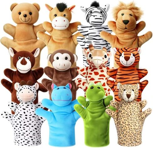 Animal Puppet Zoo Plush Animal Puppet Elephant Giraffe Bear Monkey Zebra Plush Puppet Toy Adult Performance Theater Storytelling Teaching Role Playing 2pas (Random) in Kuwait