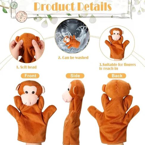 Animal Puppet Zoo Plush Animal Puppet Elephant Giraffe Bear Monkey Zebra Plush Puppet Toy Adult Performance Theater Storytelling Teaching Role Playing 2pas (Random) in Kuwait