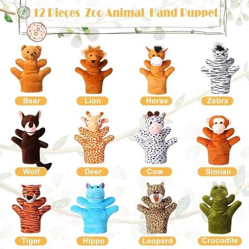 Animal Puppet Zoo Plush Animal Puppet Elephant Giraffe Bear Monkey Zebra Plush Puppet Toy Adult Performance Theater Storytelling Teaching Role Playing 2pas (Random) in Kuwait