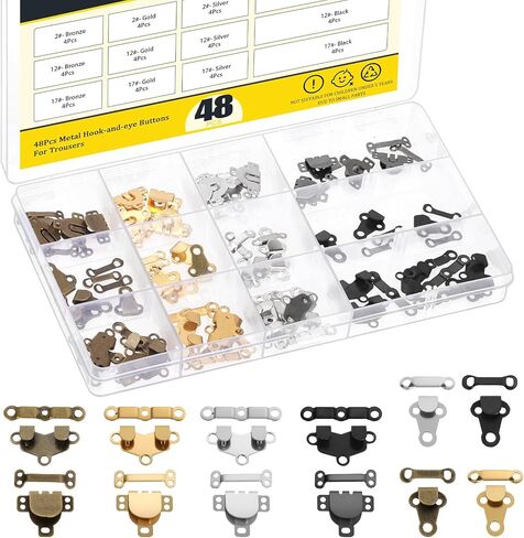 48pcs 2#/12#/17# 4 Colors Sewing Hooks and Eyes Closure Set, Brass Hooks and Eyes Sewing Closure for Trousers for Bra Trousers Pants Skirt DIY Easy to Sew in Kuwait