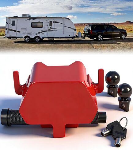ELITEWILL Trailer Hitch Lock, 2-5/16" Ball Hitch Tongue Lock for 2" Couplers Travel RV Camper Boat Pickup Truck Cargo Trailer Protector Secure Anti-Theft Heavy-Duty in Kuwait